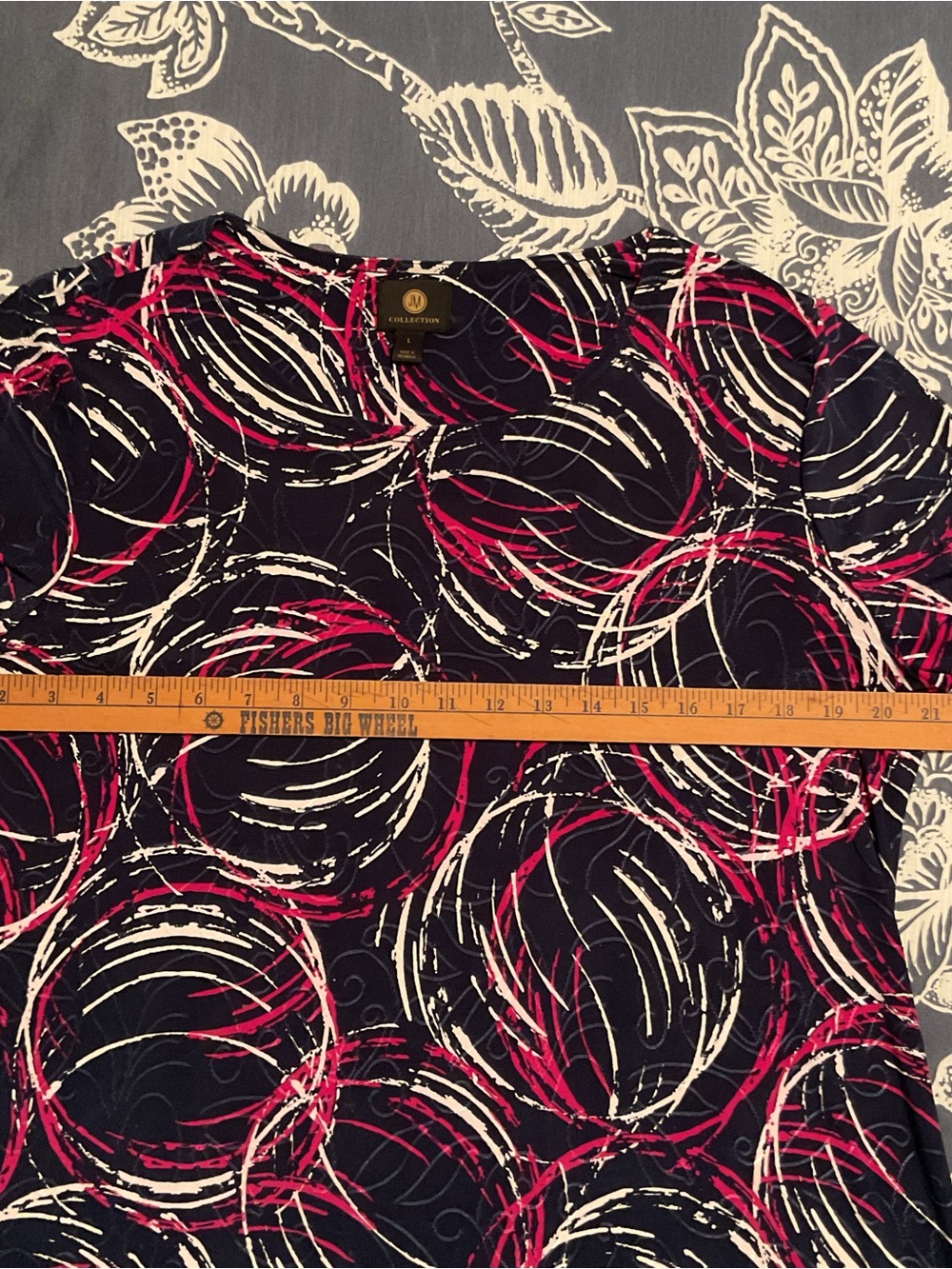 JM Collection Navy Blue Pink White Swirl Print Women's Skirt - Picture 5 of 8